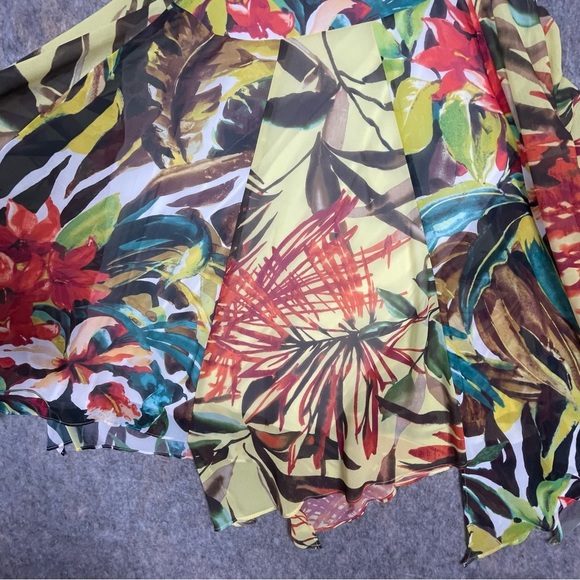 Chico's Asymmetrical Midi Tropical Floral Flowy Handkerchief Hem Skirt - Sz 16 - Picture 5 of 10